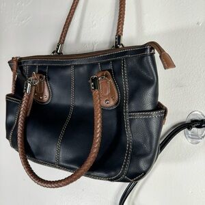 2pc lot relic vegan leather black tan shoulder bag The Sak woven baguette purse